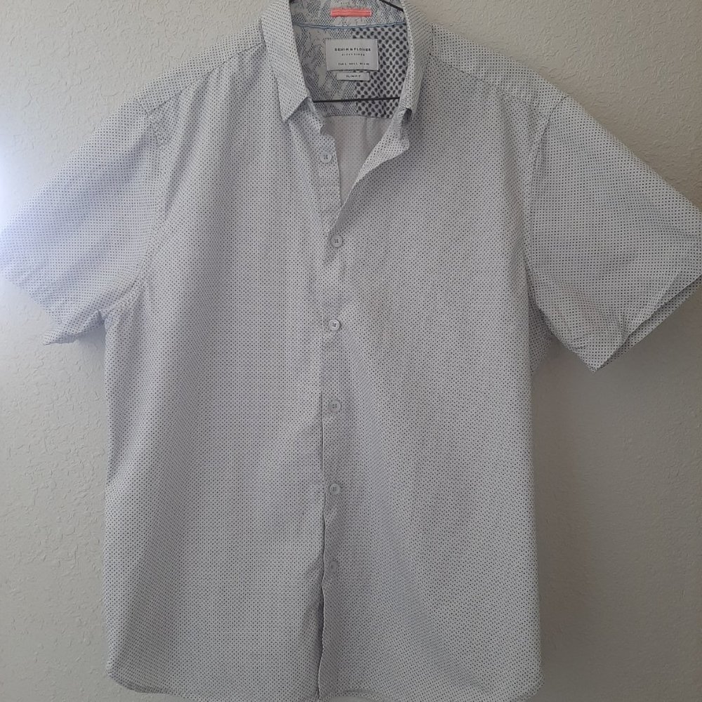 Denim & Flower Slim Fit Button Down Short Sleeve Shirt